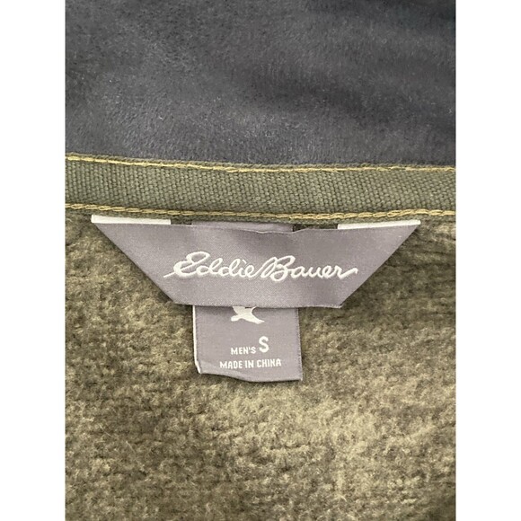 Eddie Bauer Men’s S Green Fleece Quarter Zip Sweater Outdoor Hiking Camping - Picture 5 of 8